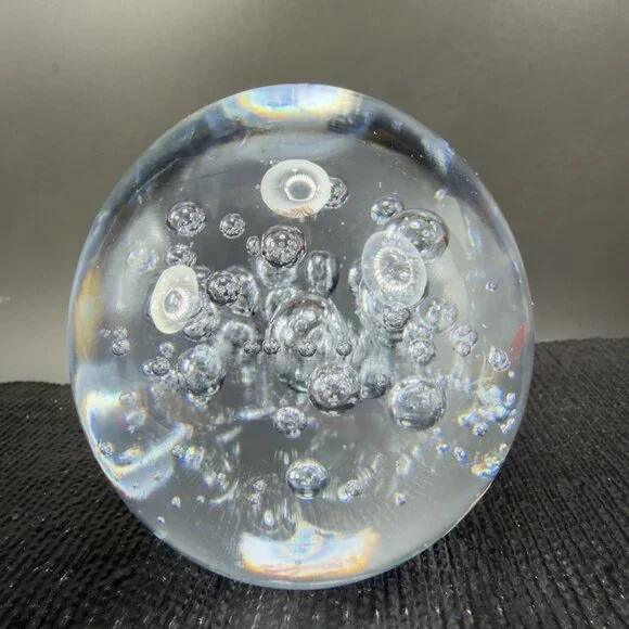 1970s Swedish Ursholt Clear Round Orb Paperweight Witch Ball Bubbles W Labels